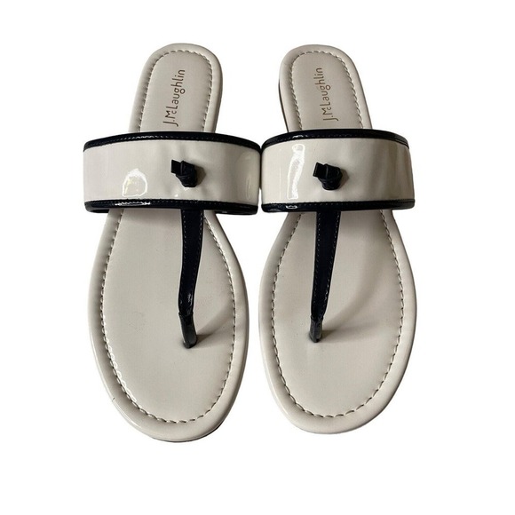 J Mclaughlin Leslie Flip Flop Thong Sandals White Black Size 11 M Flats - Picture 1 of 8